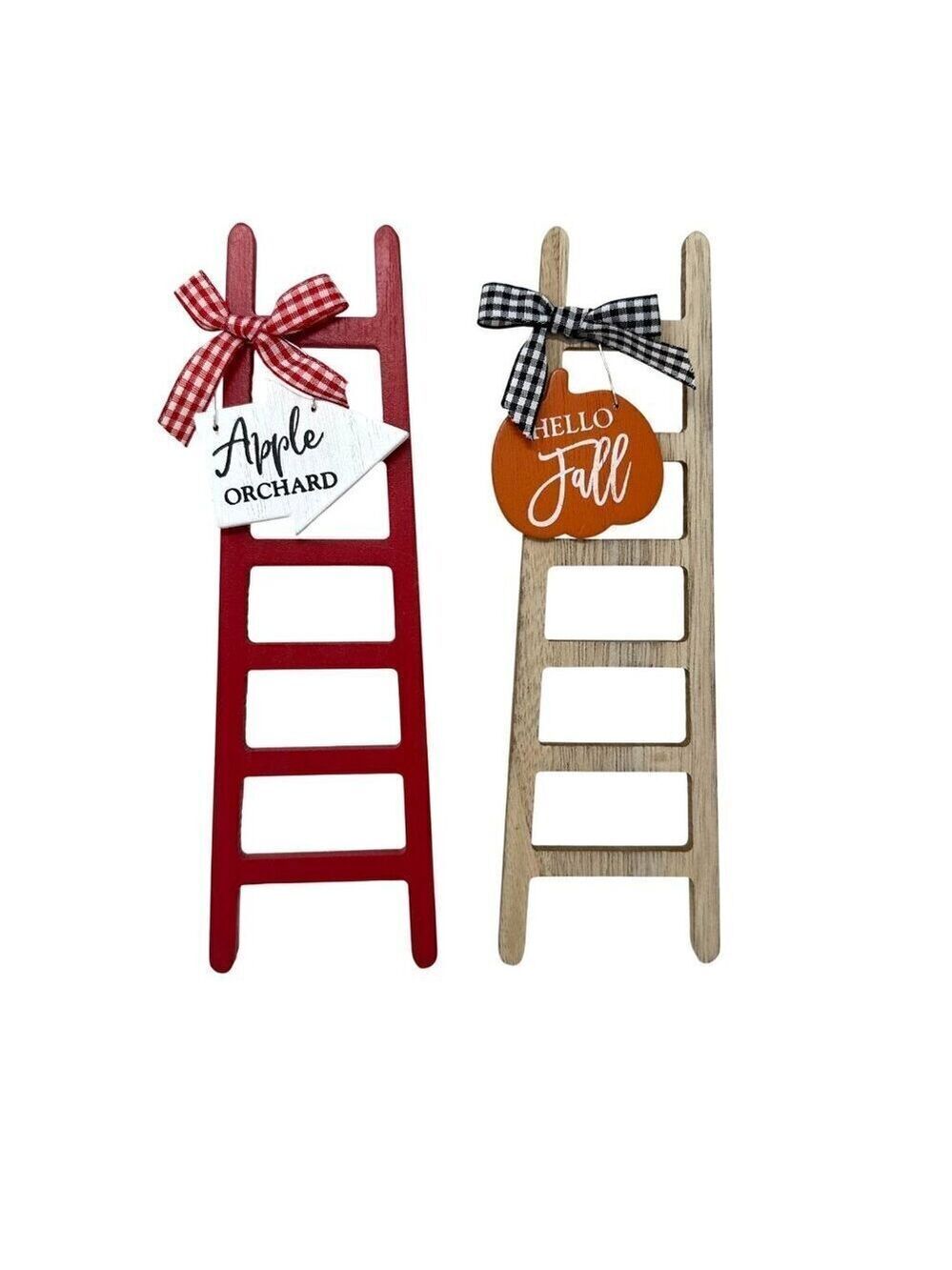 Fall Ladder Wood Decor Mini Sign Set 2pc Apple Orchard Autumn Rustic Tiered Tray